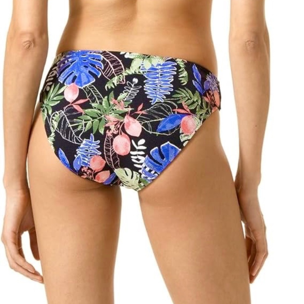 HUE Black Floral Print Bikini Bottom REVERSIBLE To Solid Black Bikini NEW
